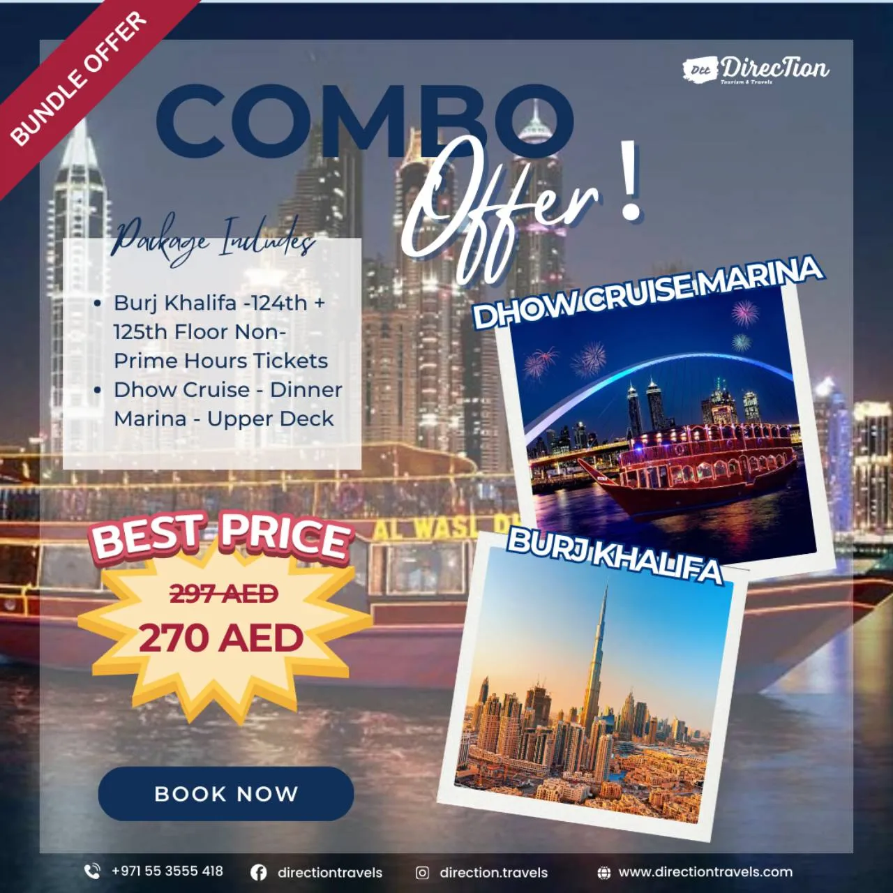 Dhow Cruise Marina and Burj Khalifa Combo Offer